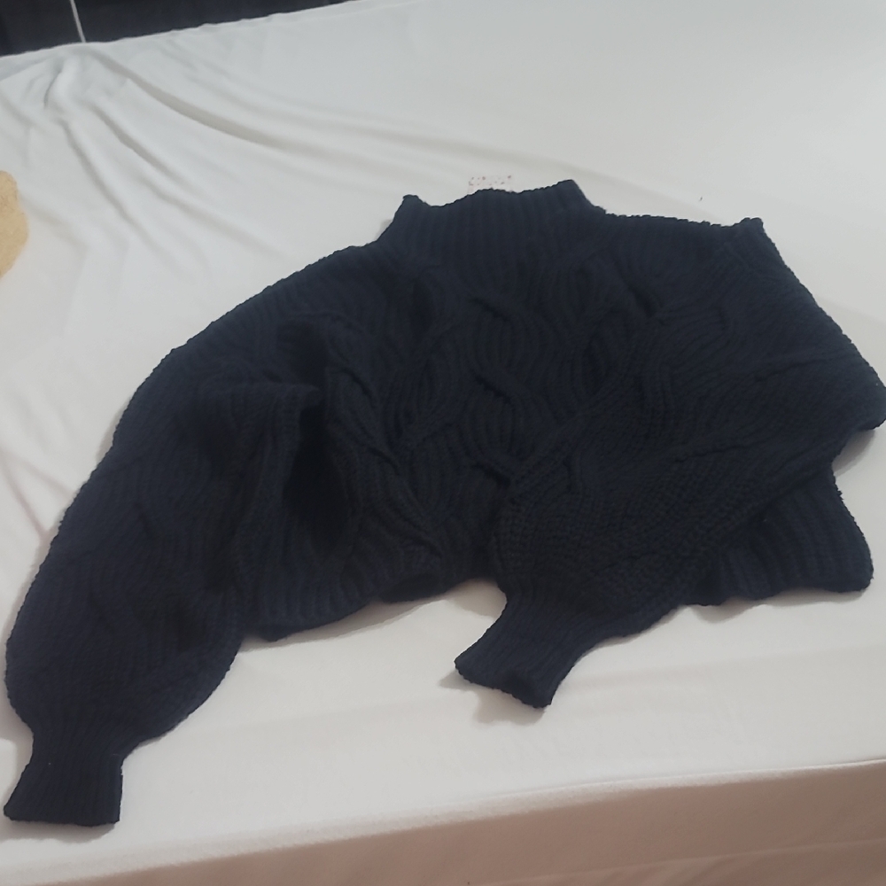 Free People Black Sweater with Voluminous Sleeves